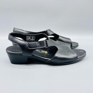 SAS Sandals Womens 11 Wide Black Leather Ankle Straps Block Heels Comfort USA